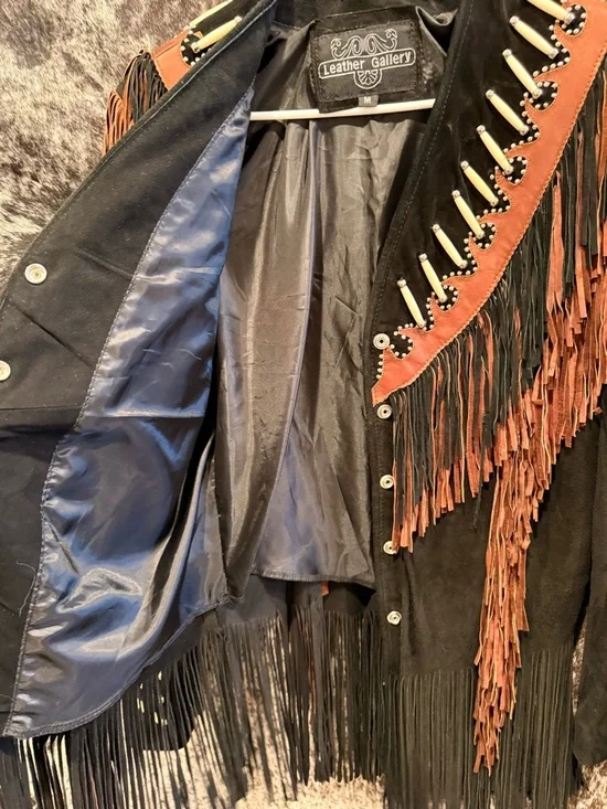 Leather Gallery Women's Black & Brown Suede Fringe Leather Jacket - Picture 7 of 8